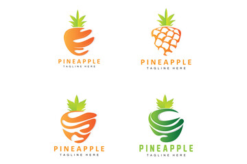 Pineapple Logo Design, Fresh Fruit Vector, Plantation Illustration, Fruit Product Brand Label
