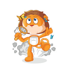 lion catch butterfly illustration. character vector