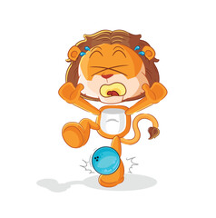 lion hiten by bowling cartoon. cartoon mascot vector