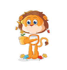 lion with a flower pot. character vector
