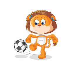 Obraz na płótnie Canvas lion kicking the ball cartoon. cartoon mascot vector