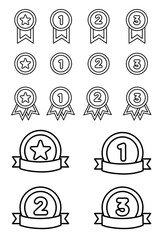 Award, trophy, cup and medal outline. Set of medal round outline. Set medal for champion. Award line icons