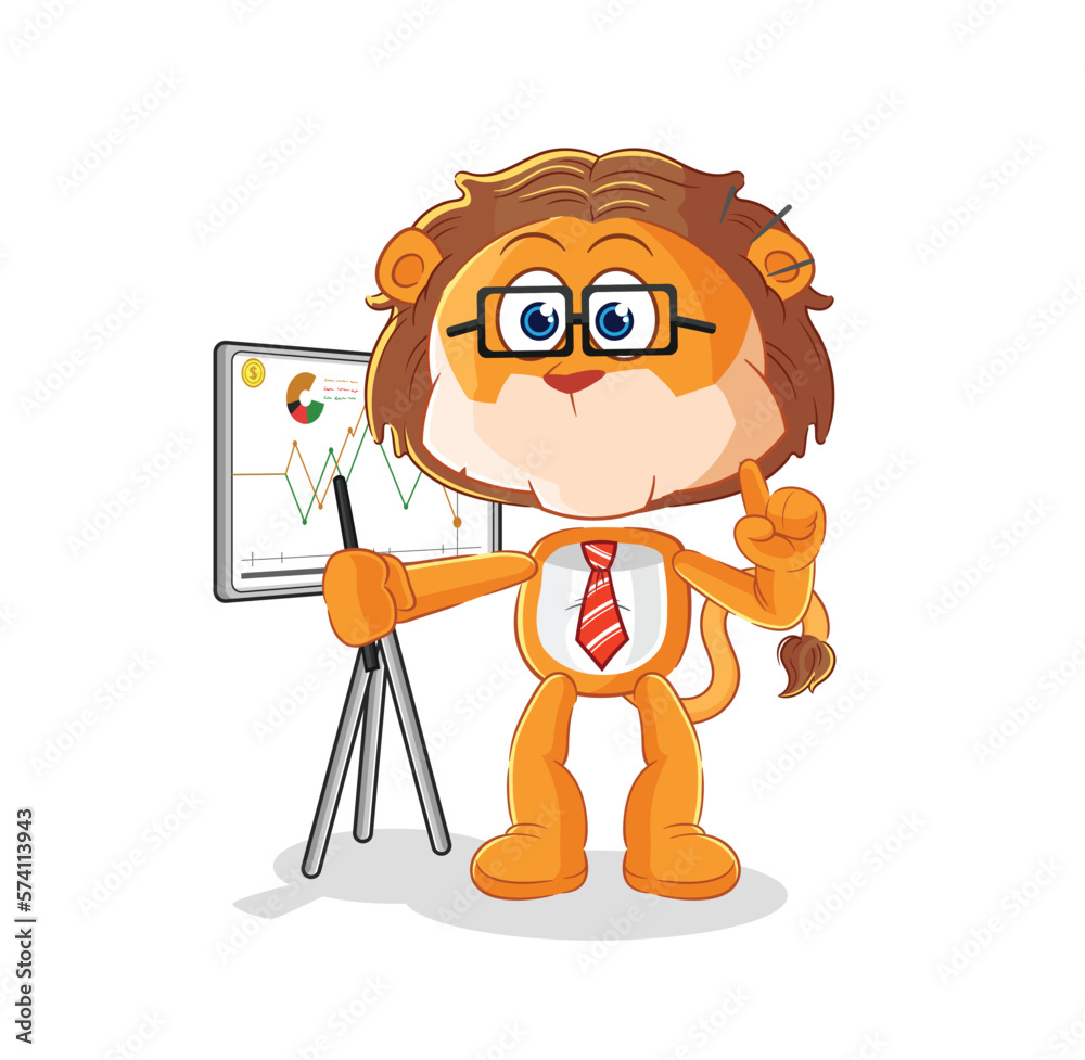 Poster lion marketing character. cartoon mascot vector