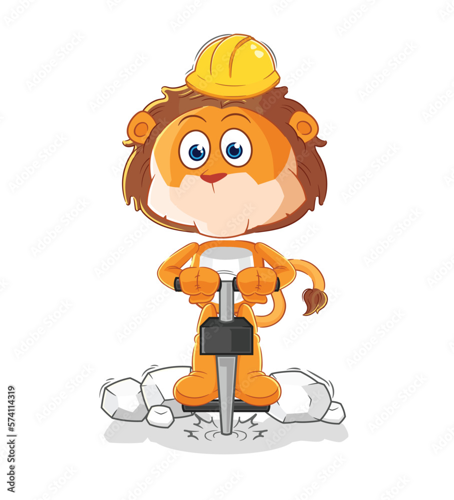 Canvas Prints lion drill the ground cartoon character vector