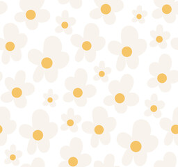 Chamomile seamless pattern, flowers, hand drawn vector illustration