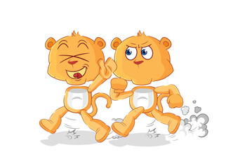 lioness play chase cartoon. cartoon mascot vector