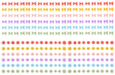 シンプルでかわいい手描きのラインイラスト（リボンとボタン）