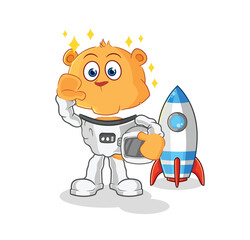 lioness astronaut waving character. cartoon mascot vector