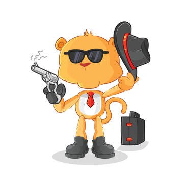 lioness mafia with gun character. cartoon mascot vector