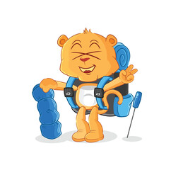 lioness go camping mascot. cartoon vector