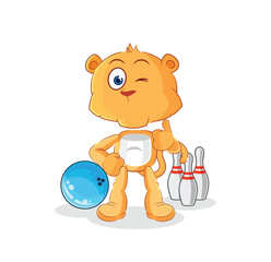 lioness play bowling illustration. character vector
