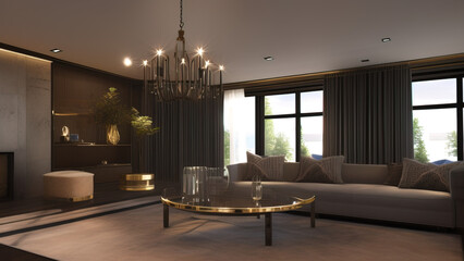 Elegant Mansion Living Room, Generative AI
