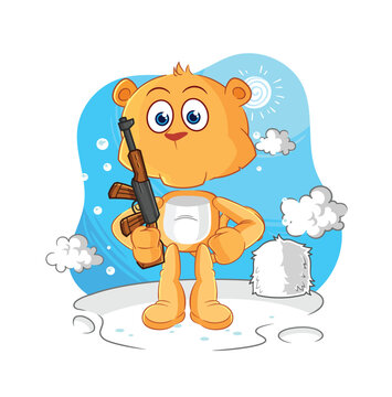 lioness soldier in winter. character mascot vector