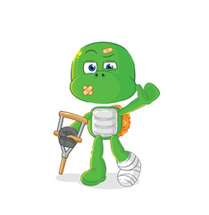 turtle sick with limping stick. cartoon mascot vector