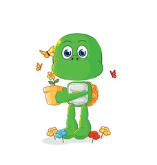 turtle with a flower pot. character vector
