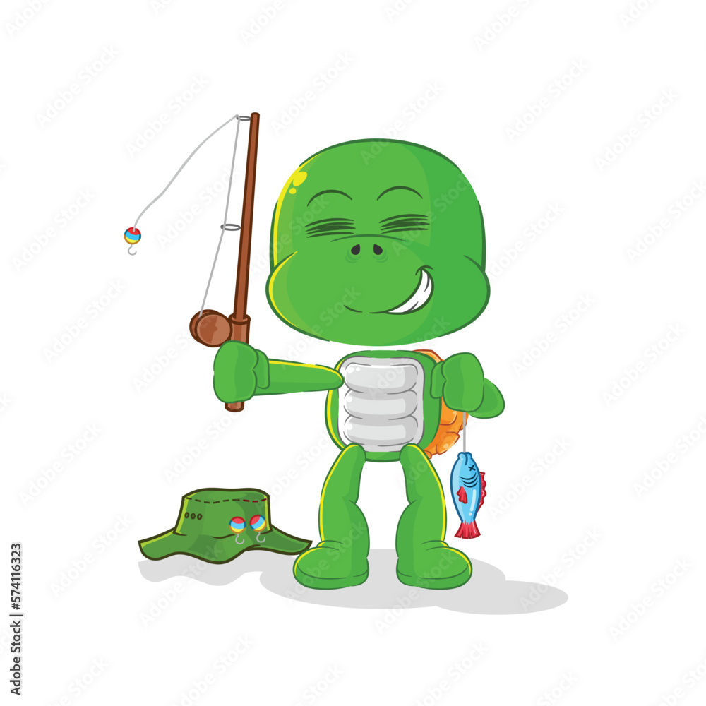 Canvas Prints turtle fisherman illustration. character vector