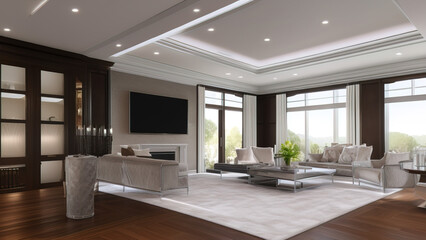 Refined Mansion Living Room, Generative AI