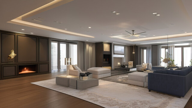 Designer Mansion Living Room, Generative AI