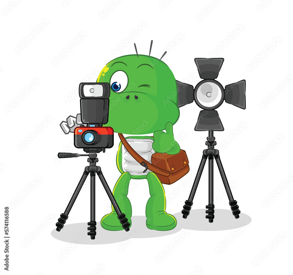 Sticker turtle photographer character. cartoon mascot vector