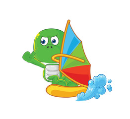 turtle windsurfing character. mascot vector