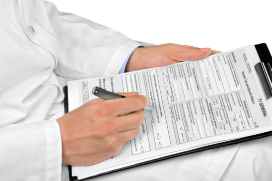 Closeup of Doctor Filling Out a Medical Form