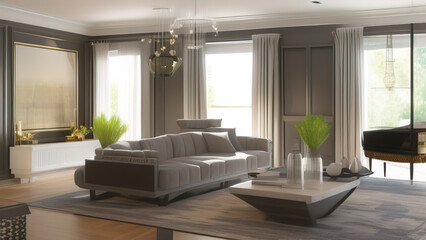 Luminous Living Room in a Mansion, Generative AI