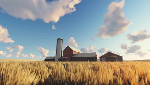 Wheat Field and Farm 3D Video Animation
