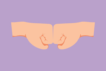 Character flat drawing hands of two men pumping their fists. Sign or symbol of power, hitting, attack, force. Communication with hand gestures for human education. Cartoon design vector illustration