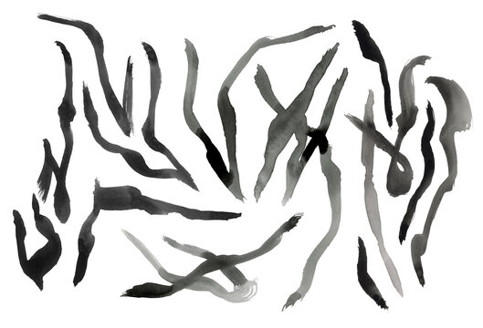 Irregular ink lines. Abstract lines. Short bold lines. Hand drawn elements.