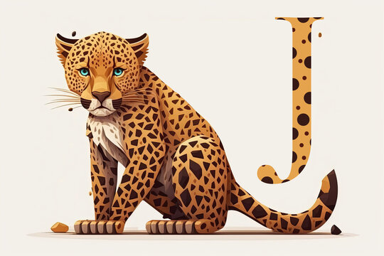 Jaguar cute caracter and letter J logo. Generative AI ..
