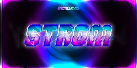 Obraz premium Retro text effect storm futuristic editable 80s classic style with experimental background, ideal for poster, flyer, social media post with give them the rad 1980s touch