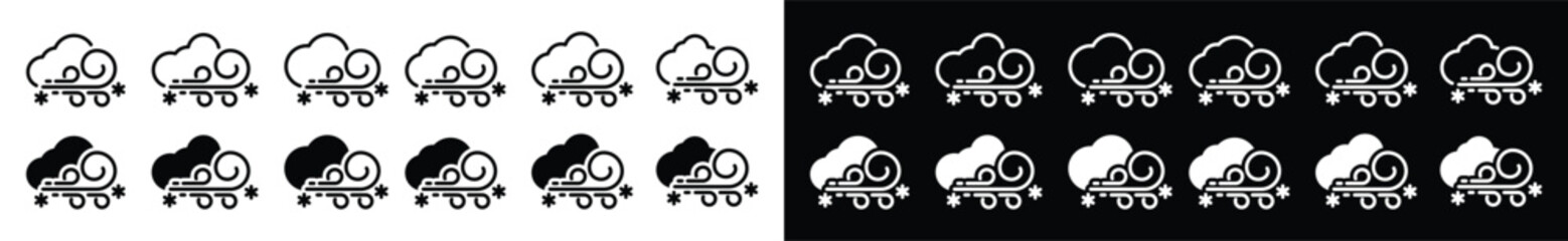 Blizzard weather icon set. Snow storm weather icons collection. Snowflake, cloud, and wind icon symbol for apps and websites, vector illustration