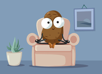 Funny Cartoon Couch Potato Relaxing at Home Vector Concept Illustration. Humorous drawing of slow living health concept 
