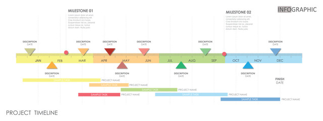 project timeline Infographic template for business. 12 Months modern Timeline diagram calendar with presentation vector infographic.	