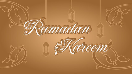 Ramadan kareem brown background with floral and lanterns design vector illustration