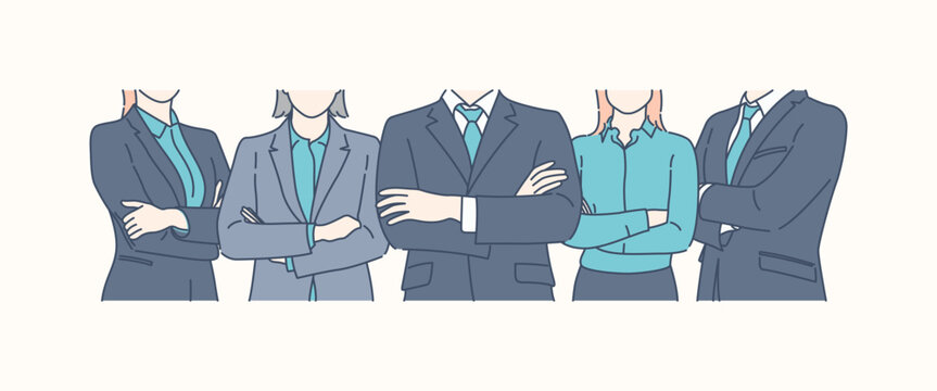 Friendly international business team or group, employee appreciation day, hand drawn style vector design illustration - Powered by Adobe