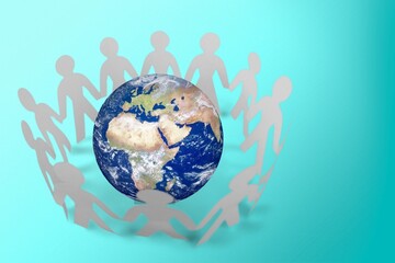Earth globe and people model around