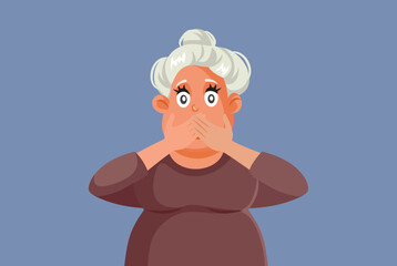 Middle Aged Woman Keeping Secrets Vector Cartoon Illustration. Speechless lady feeling nauseated reacting to a shocking news
