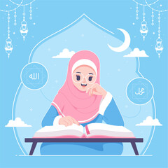 learning al quran islamic illustration background