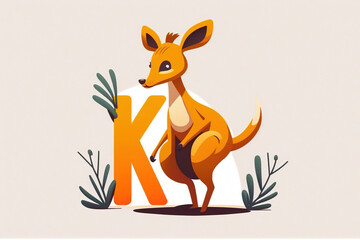 Kangaroo cute caracter and letter K logo. Generative AI ..