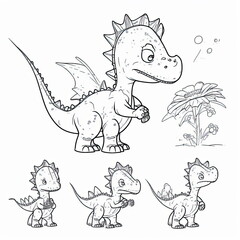one line drawing of Dinosaurs cartoon, white background, Made by AI,Artificial intelligence