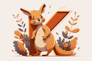 Kangaroo cute caracter and letter K logo. Generative AI ..