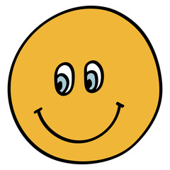 Smiley in 70s or 60s Retro Style. Smile 1970 Icon. Seventies Element. Groovy Flowers. Hand Drawn Vector Illustration.