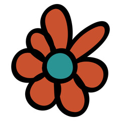 Daisy in 70s or 60s Retro Trippy Style. Flower 1970 Icon. Seventies Groovy Flowers. Cartoon Hand Drawn Vector Illustration.