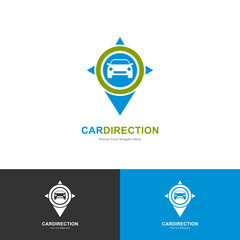 Pin direction with car logo vector template. Suitable for business, transportation and direction