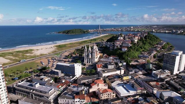 Aerial view of Ilheus, tourist town in Bahia. Historic city center with Catedral Sao Sebastiao.