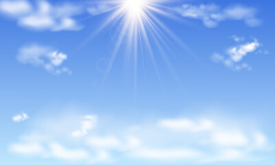 Naklejka na ściany i meble blue sky with clouds and sun rays