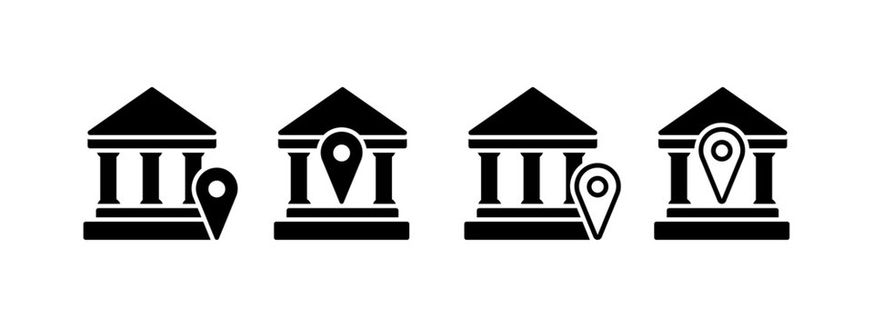 museum with location icon set in black style concept - stock vector.
