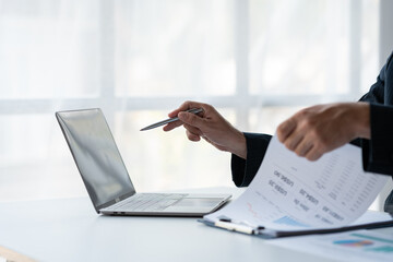 man hands typing on computer keyboard closeup banner, businesswoman or student girl using laptop at...