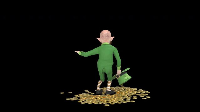 Leprechaun magic dance gold coins from the hat - 3d render looped with alpha channel.